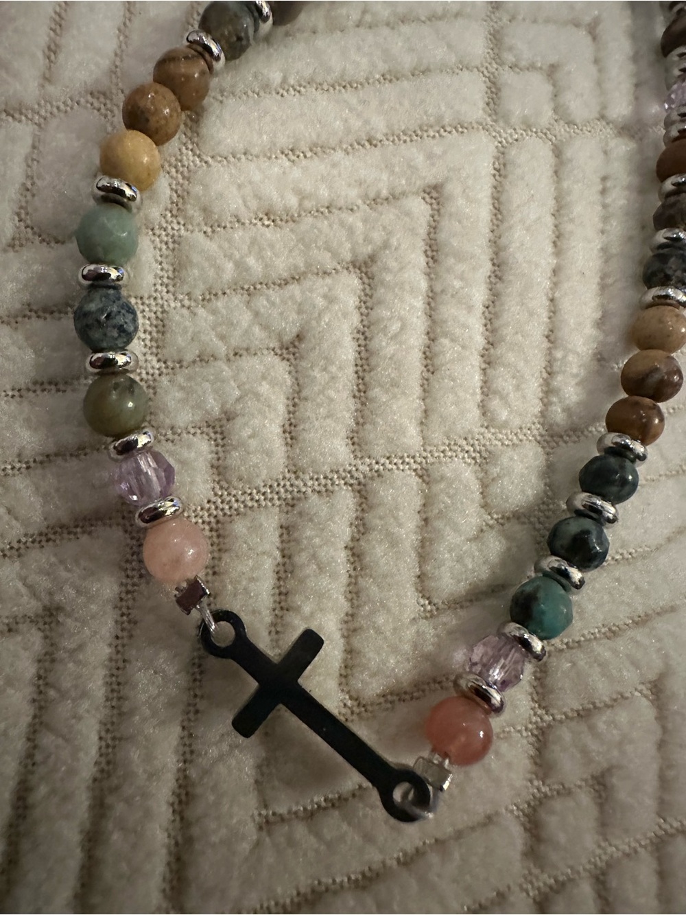 Beaded Cross Pendant Bracelet in Multicolor